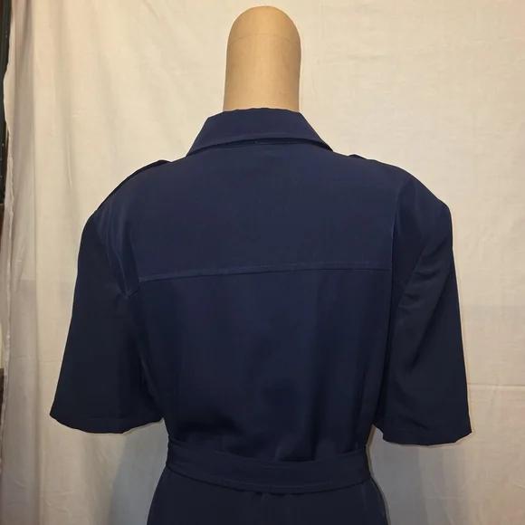 Navy Blue Belted Shirt Dress - Picture 9 of 12